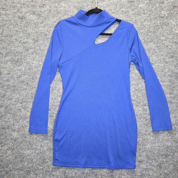SHEIN Dresses & Skirts - Cutout Dress Womens Large Blue Long Sleeve Cut Out Mock Neck Bodycon Mini Party